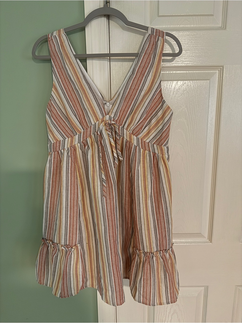 Lulu's Cream and Brown Striped Tie-Front Sundress